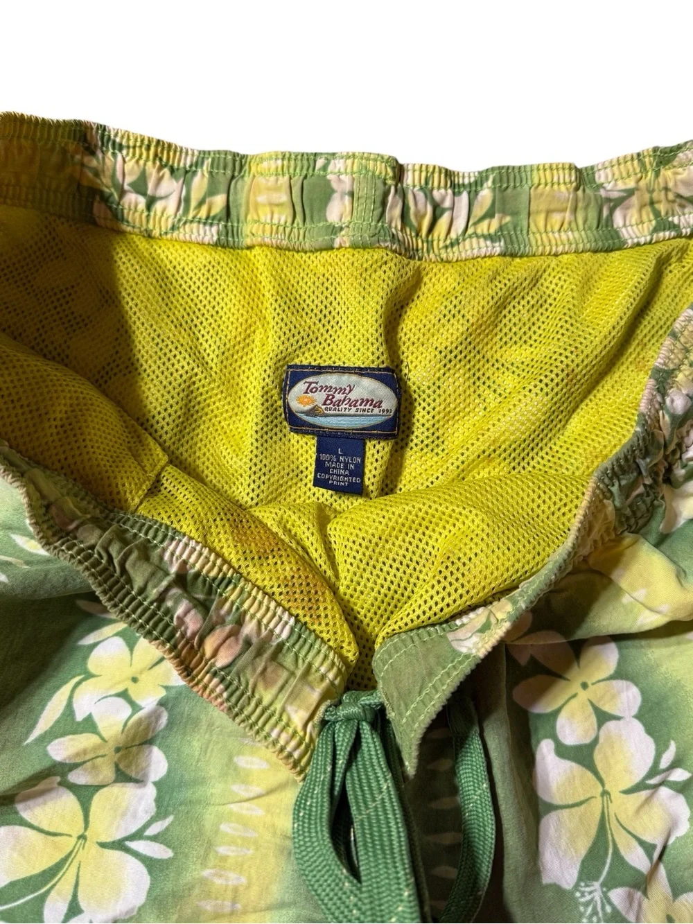 Tommy Bahama Men’s Large Swim Trunks Green Yellow Floral Tropical Resort Lined